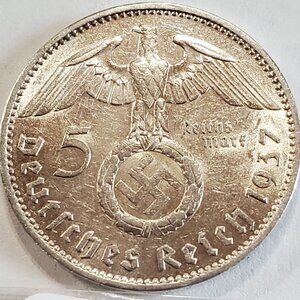 1937 5 Reichsmark Paul von Hindenburg silver coin - W14433